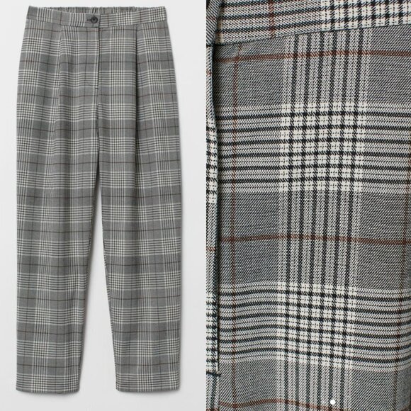 🦋 H&M DIVIDED Gray Black Plaid Work Business Casual Pants Size 6 Trousers Boho - Picture 1 of 6